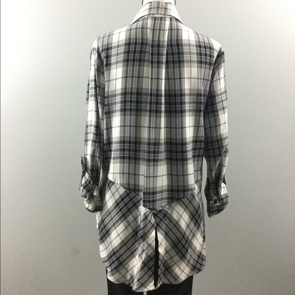 Sam Edelman Riley Plaid Black & White Button Front Top - Picture 7 of 8